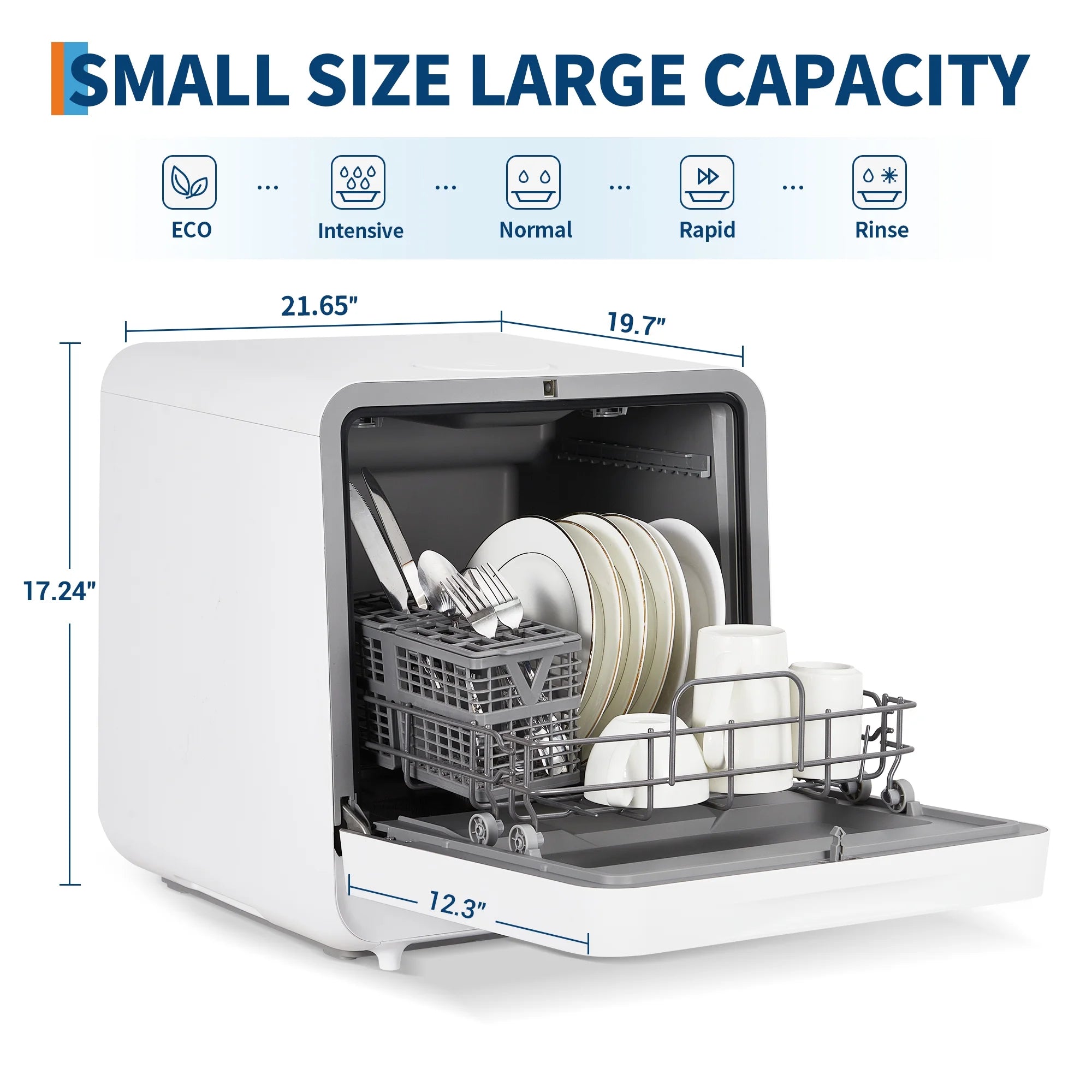 CazToi 10-Minute Quick Wash Portable Dishwasher with Powerful 162��F Hot Air Drying, 6 Cycles Compact Countertop Design No Installation