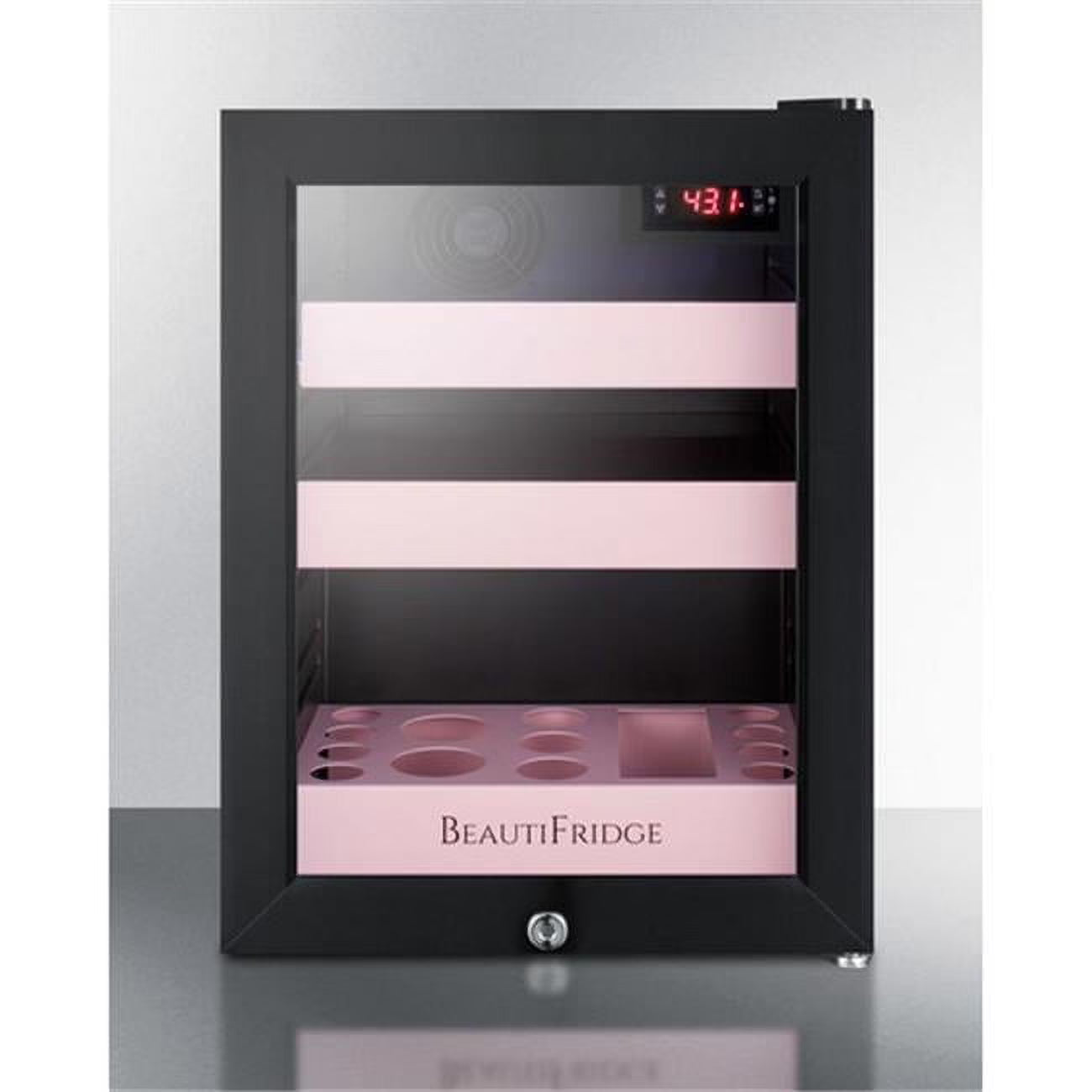 Summit Appliance  19.25 x 13.75 x 17.25 in. Beautifridge Cosmetics Refrigerator with Pink Shelving & Glass Door, Black