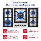 Amzgachfktch 36 Inch Gas Cooktop 5 Burner Built in Stainless with Thermocouple Protection, LPG/Natural Gas Convertible