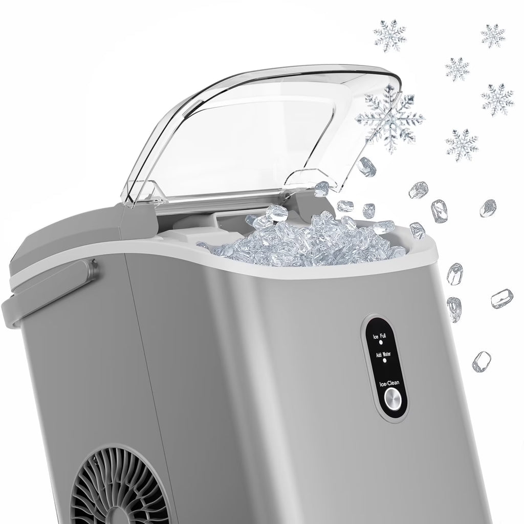 KISSAIR Nugget Ice Maker Countertop with Soft Chewable Pellet Ice, Portable Ice Machine with Handle, 35lbs/24H, Grey