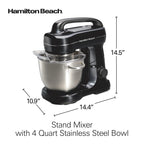 Hamilton Beach 4 Quart Stand Mixer for Kitchen, 7 Speeds, Tilt-Head, Dough Hook, Whisk & Flat Beater, Black