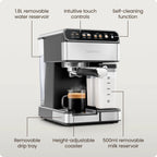 Chefman Caf��Master Pro Espresso Machine w/ Milk Frother for Cappuccinos & Lattes �C Stainless Steel