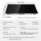 KFFKFF 8600W Electric Ceramic Cooktop, 30" 5 Burners Built-in Countertop Burners Cooker Touch Control, Overheat Protection, Child Lock, 9 Power Levels, 220-240V (NO Plug)