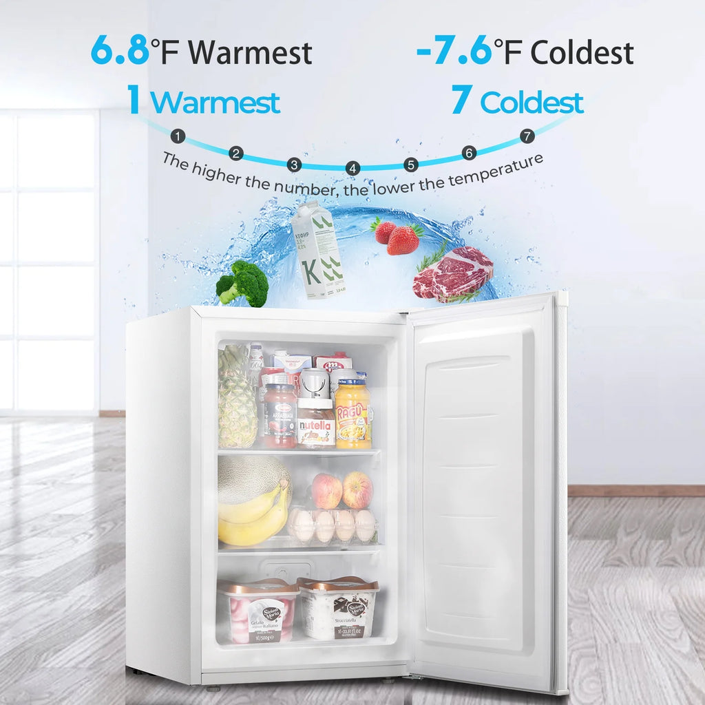 WAA 3.0 Cu.ft Small Freezer, Mini Upright Freezer with Adjustable Thermostat, Removable Shelves, Reversible Single Door, for Bedroom/Home/Dorms/Apartment, Silver