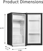 Seaoola Mini Fridge with Freezer, Single Door 4.4 Cu.Ft, Compact Mini Refrigerator, LED Light, Adjustable Thermostat, Removable Glass Shelves, Small Refrigerator for Dorm/Office/Bedroom(Black)