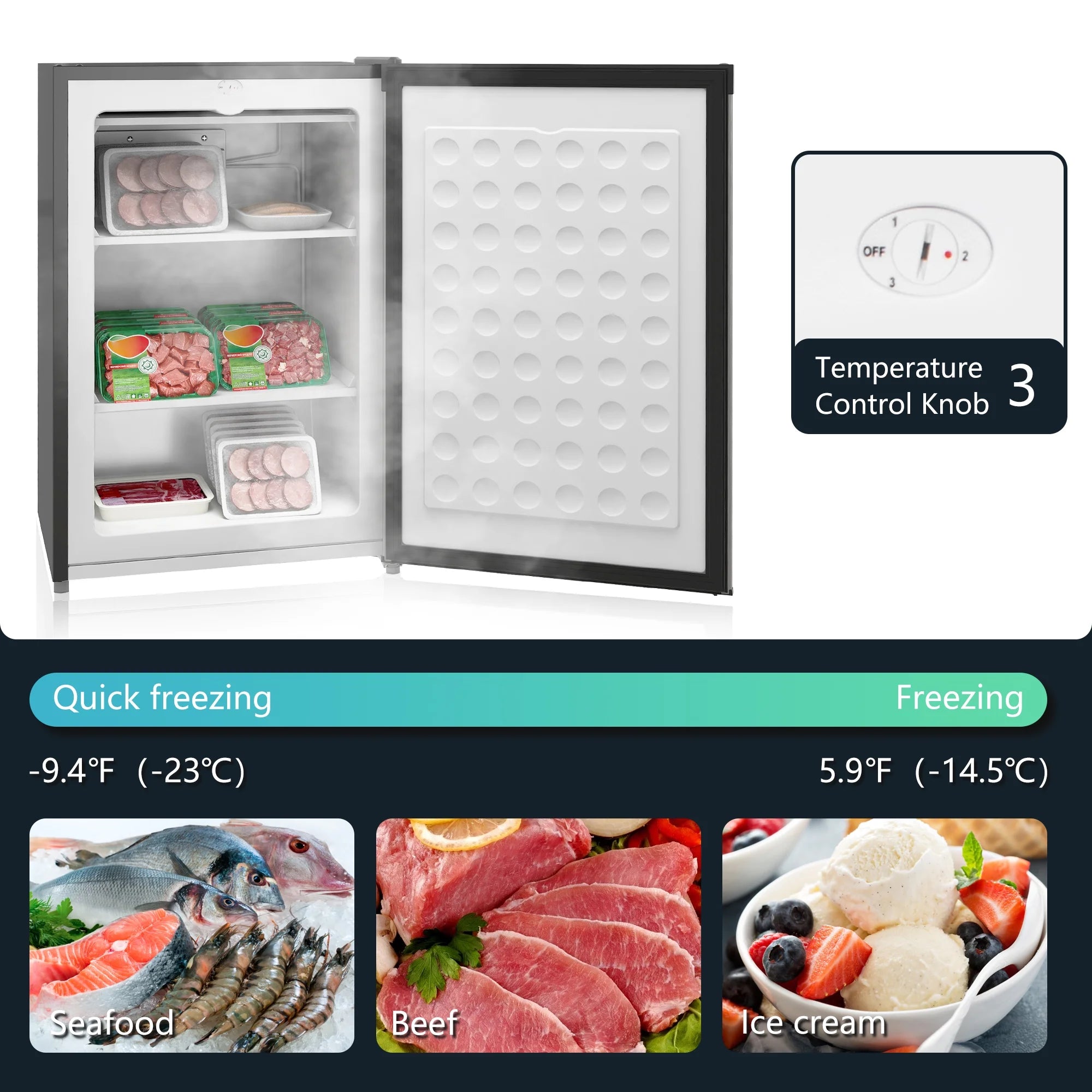 HOMCOM 3 Cu Ft Mini Freezer, Reversible Door, Under Counter Freezer, Black