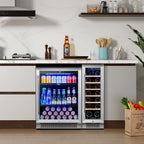 Yeego 30" Wine and Beverage Refrigerator,Two 15" Wine and Beverage Cooler Under Counter or Freestanding, Hold 33 Bottles and 80 Cans(Two Pack)