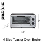 Proctor Silex 4 Slice Countertop Toaster Oven Broiler, Black and Silver