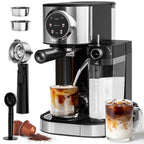Auseo 20 Bar Espresso Machines, Espresso Coffee Maker with Milk Frother Steam Wand, Ground Coffee & Capsules, Black and Stainless Finish, Espresso/Cappuccino/Latte/Mocha for Home