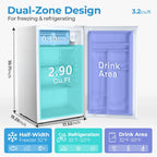 WAA 3.2 Cu.Ft Mini Fridge with Freezer,Single Reversible Door Compact Refrigerator,Adjustable Thermostat,2 Removable Shelves,Small Dorm Fridge for Bedroom,Office,Kitchen,Dorm,Black