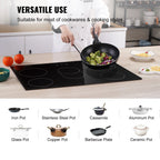 KFFKFF 8600W Electric Ceramic Cooktop, 30" 5 Burners Built-in Countertop Burners Cooker Touch Control, Overheat Protection, Child Lock, 9 Power Levels, 220-240V (NO Plug)