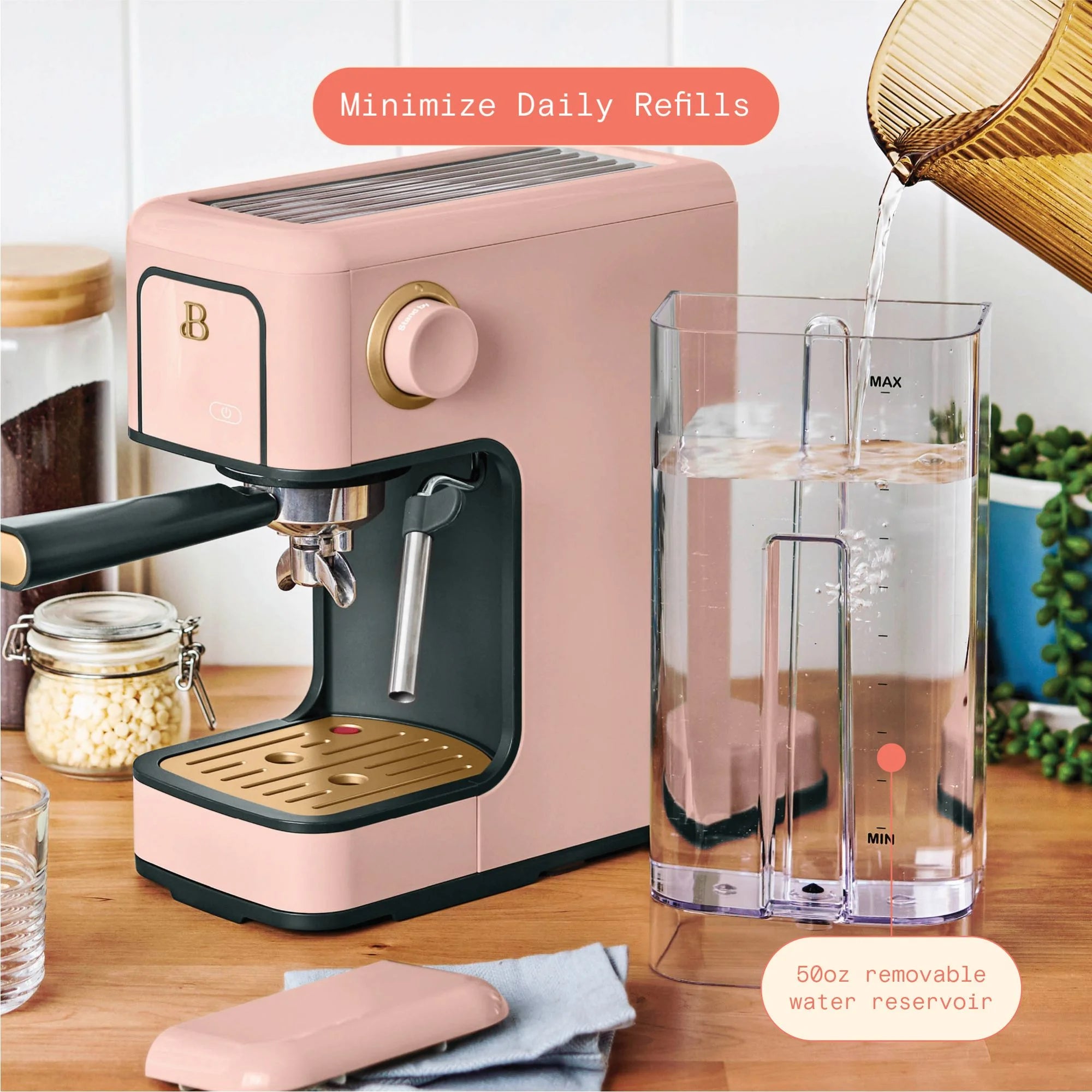 Beautiful Slim Espresso Machine with 20-Bar Pressure, Black Sesame by Drew Barrymore