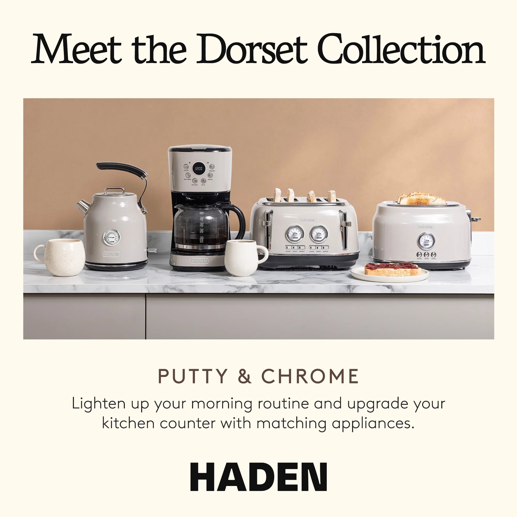 Open Box Haden Coffee Machine 12 Cup Programmable Drip CoffeeMaker Putty/Chrome