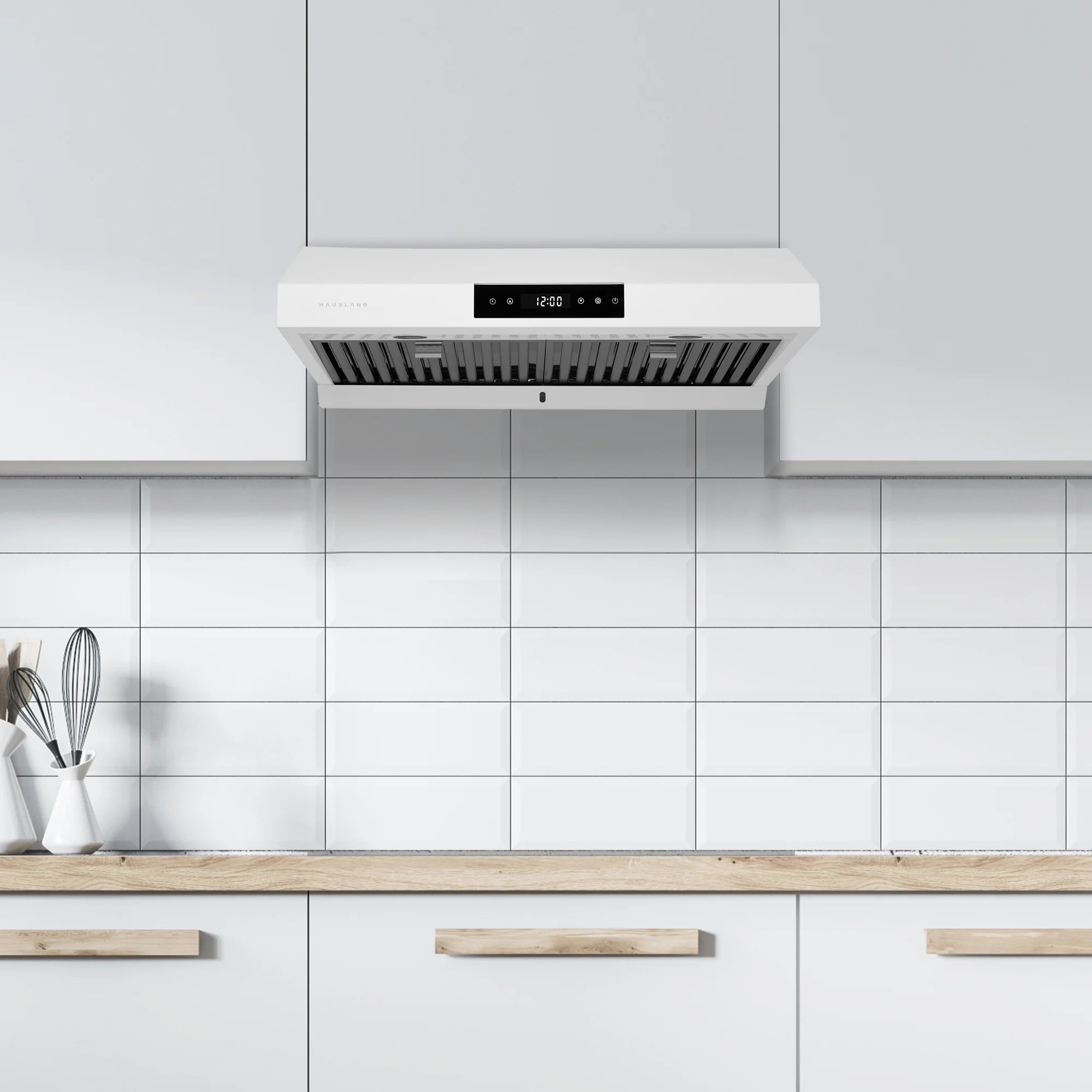 Hauslane | Chef Series PS18 30" Under Cabinet Range Hood, Matte White | 120V, Pro Performance, Touch Screen, LED Lamps, 3-Way Venting, Baffle Filters