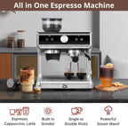 Espresso Machine 20 Bar, Professional Semi Automatic Espresso Maker With Grinder