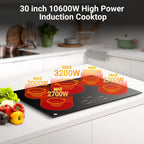 Sunmaki 30-Inch Electric Cooktop, 5-Burner Built-in Ceramic Glass Stove Top with Touch Control, 10600W