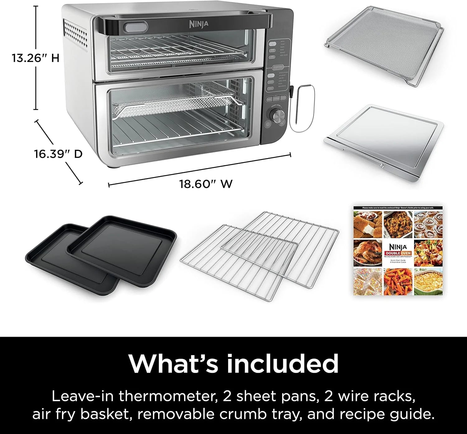 Restored Ninja DCT401 12-in-1 Double Oven with FlexDoor, FlavorSeal & Smart Finish, Rapid Top Convection, Air Fry Bottom , Bake, Roast, Toast, Air Fry, Stainless Steel (Refurbished)