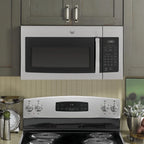 GE JVM3160RFSS 1.6 Cu. Ft. Over-the-Range Microwave Oven Stainless Steel Bundle with Deco Chef Pair of Red Heat Resistant Oven Mitt and 3 YR CPS Enhanced Protection Pack