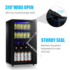 WANAI Compact Beverage Refrigerator, 100 Can Capacity, Glass Door, Black Stainless Steel