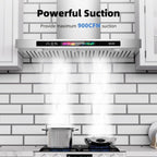 BRANO 30 Inch Wall Mount Range Hood Stainless Steel 900 CFM with Voice/Gesture/Touch Control, 4 Speed Exhaust Fan