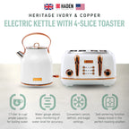 Haden Heritage 1500 1.7 Electric Kettle, Matte Black Finish with Copper Accents