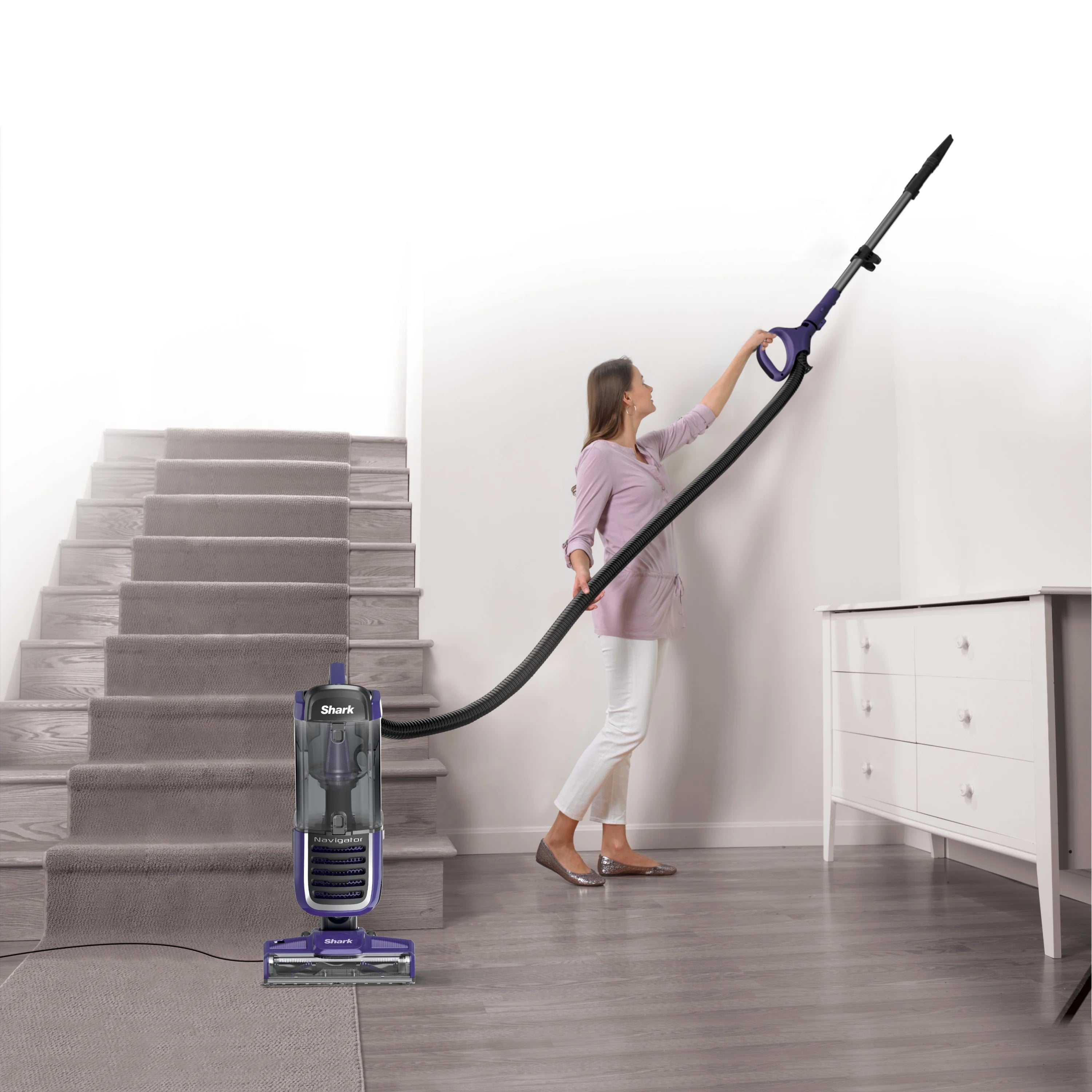Shark Upright Vacuum, Navigator Swivel Pro, Bagless, Powerful Suction, Advanced Maneuverability, Complete Seal with HEPA Filter, Hard Floor and Carpet, Upholstery and Crevice Tool, NV150, Purple