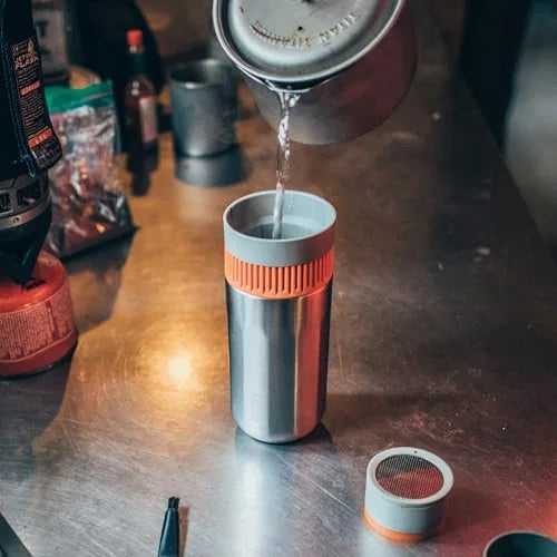 Pipamoka Portable Coffee Maker, Coffee brewer, All-in-one Vacuum Pressured .Insulated Travel Mug, Hand Powered and  Pressure Brewer, Stainless Steel Thermo Cup, 10 fl oz