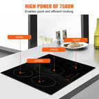 KFFKFF 4 Burner Electric Cooktop, 30'' 7500W 9 Power Settings Induction Cooktop Countertop Burner, with LED Display, Child Safety Lock & Heat Guard
