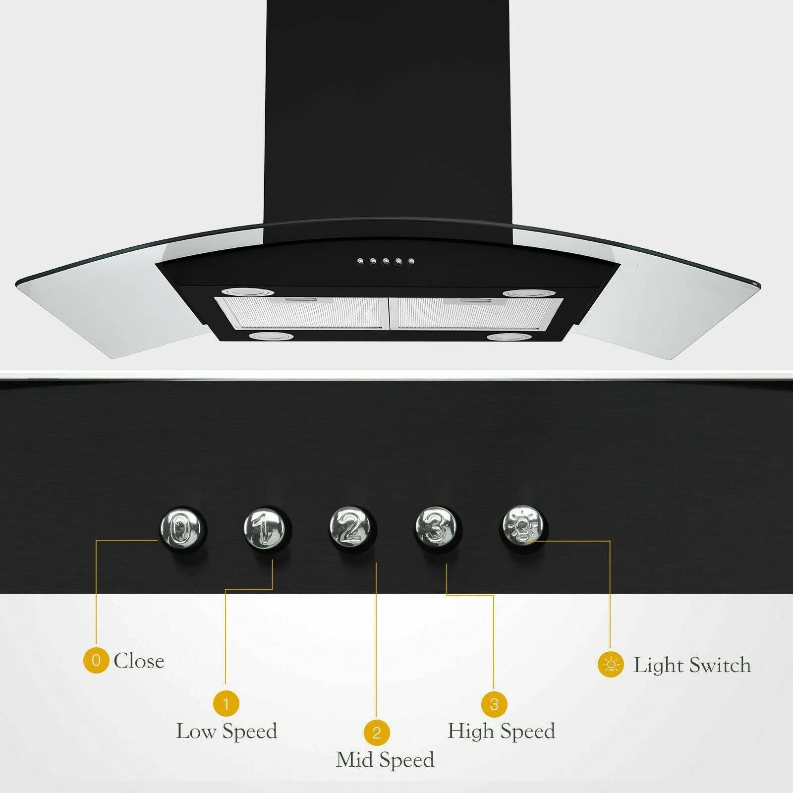 "Joeaonz 30"" Island Mount Range Hood, Stainless Steel, LED Bulbs, Easy-Clean Filters, 120V"