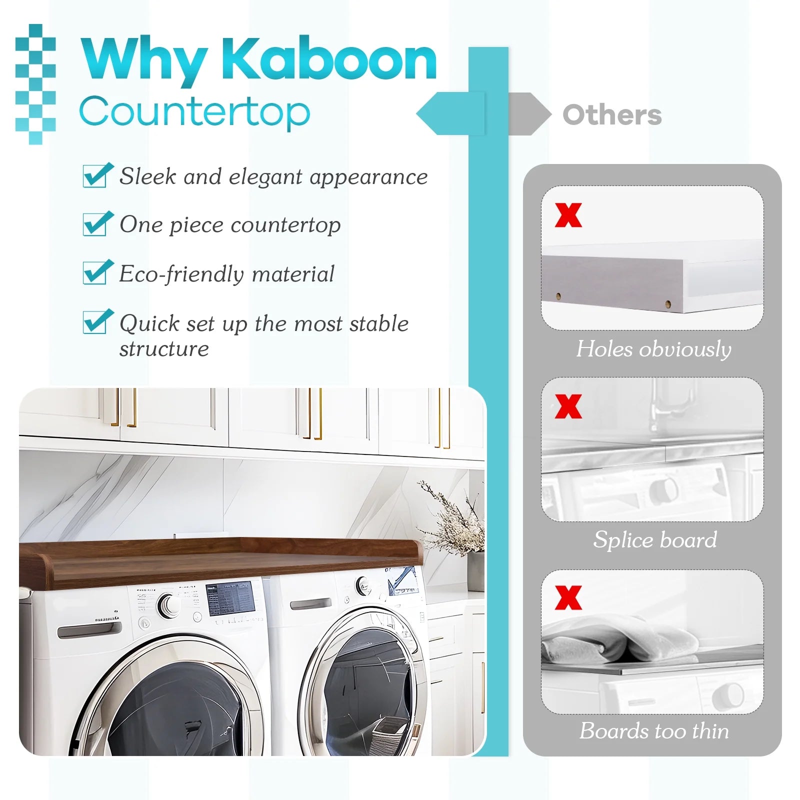 Kaboon Washer Dryer Countertop with Edge Rails, 27.5" x 54", Light Walnut