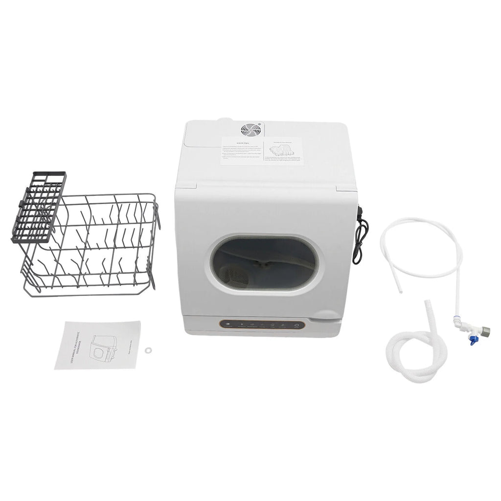 1200W Portable White Countertop Dishwasher Compact Dishwasher 5 Washing Programs