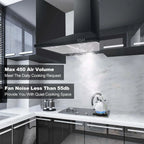 SNDOAS 30 inch Wall Mount Range Hood Stainless Stove Vent 3-Speed Exhaust Fan 120V,Balck