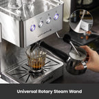 Gemilai G3005E Espresso Machine, Professional Espresso Maker With Milk Frother Steam Wand & 57oz Water Tank, Espresso Maker With 1500W Fast Heating For Latte Macchiato Cappuccino, Brushed Stainless S