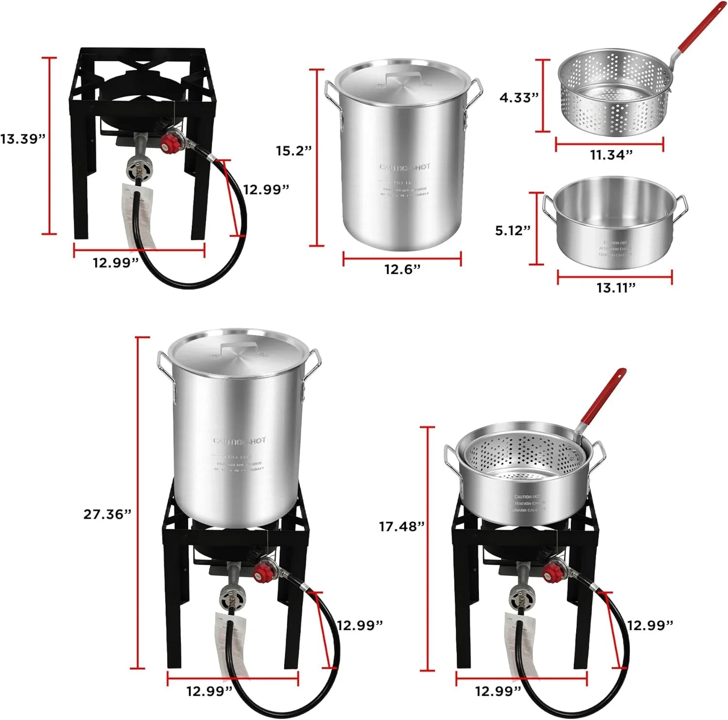 Red Mountain Valley Outdoor Propane Turkey Deep Fryer Set 30&10 Quart Fish Fryer with Basket, 50,000 BTU Burner, Large Seafood Boiler Kit, Outdoor Cooking for Frying, Boiling