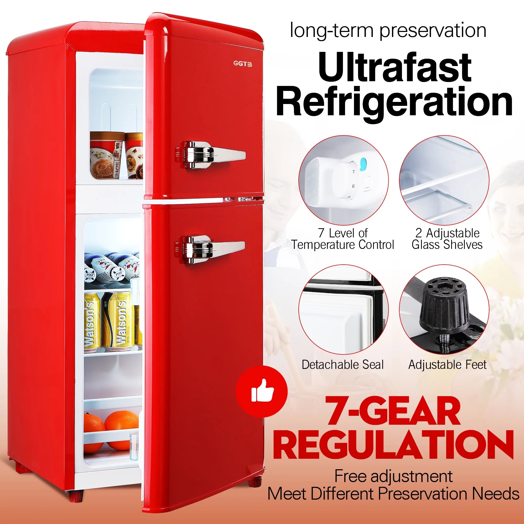 GGTB 3.0 Cu.Ft Two Door Small Refrigerator with Freezer, Compact Retro Small Refrigerator for Dorm, Office, Bar, RV, Bedroom, Blue