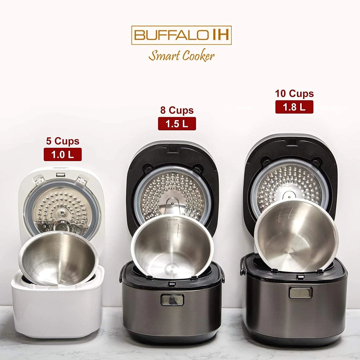 Buffalo White IH SMART COOKER, Rice Cooker and Warmer, 1 L, 5 cups of rice, Non-Coating inner pot, Efficient, Multiple function, Induction Heating (5 cups)