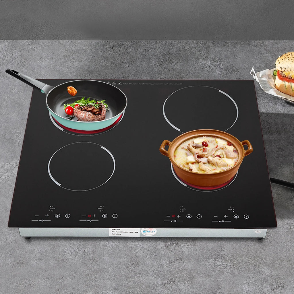 Built-in Cooktop 3000W, Electric Stove Top with 4 Electric Burners, 9 Heating Level, Kid Safety Lock, Sensor Touch Control, 110V Electric Cooktop