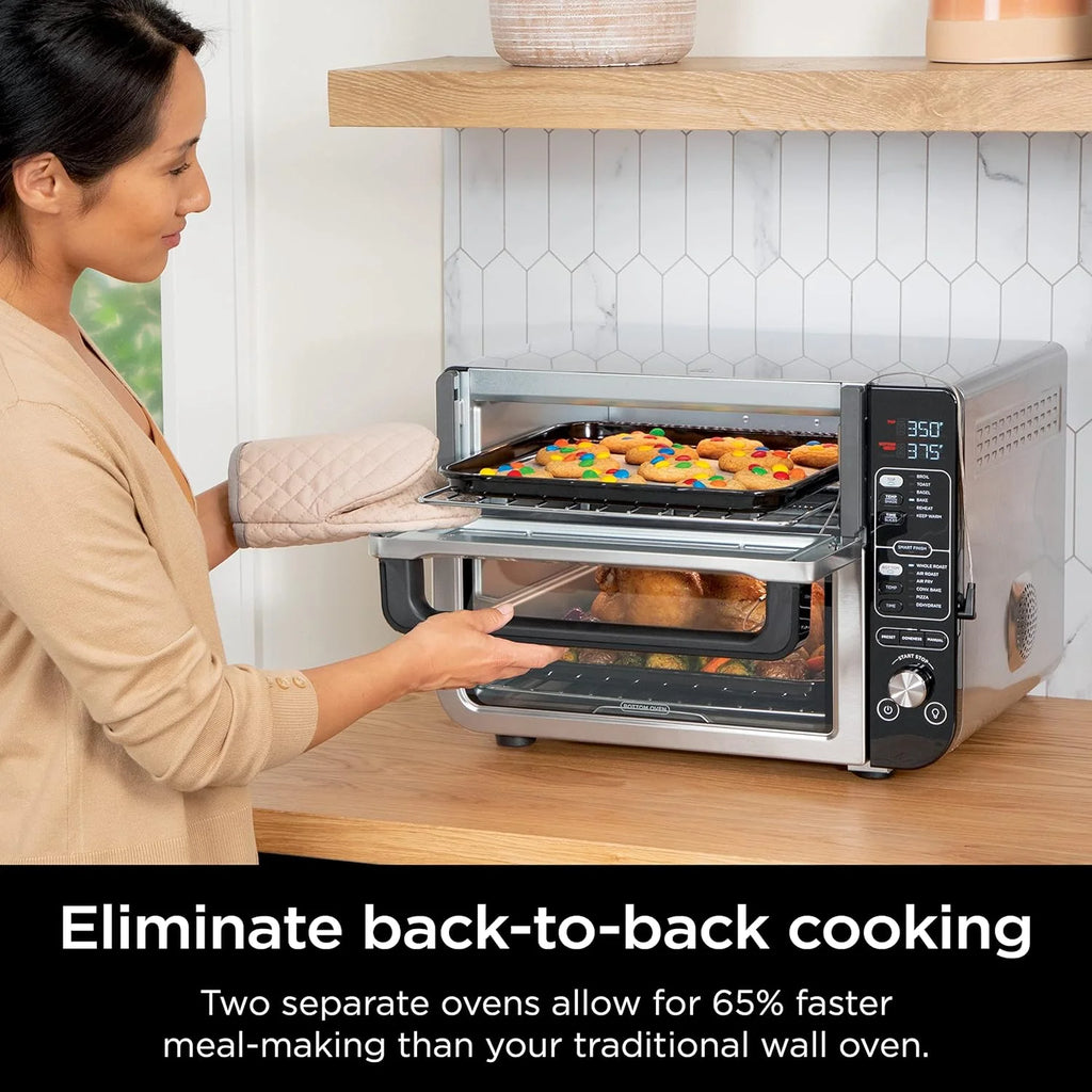 Restored Ninja DCT401 12-in-1 Double Oven with FlexDoor, FlavorSeal & Smart Finish, Rapid Top Convection, Air Fry Bottom , Bake, Roast, Toast, Air Fry, Stainless Steel (Refurbished)