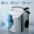 Auseo SS Nugget Countertop Ice Maker with Soft Chewable Ice, 35Lbs/24H, Self-Cleaning, Ice Scoop, Stainless Steel Silver, for Kitchen/Office/Party