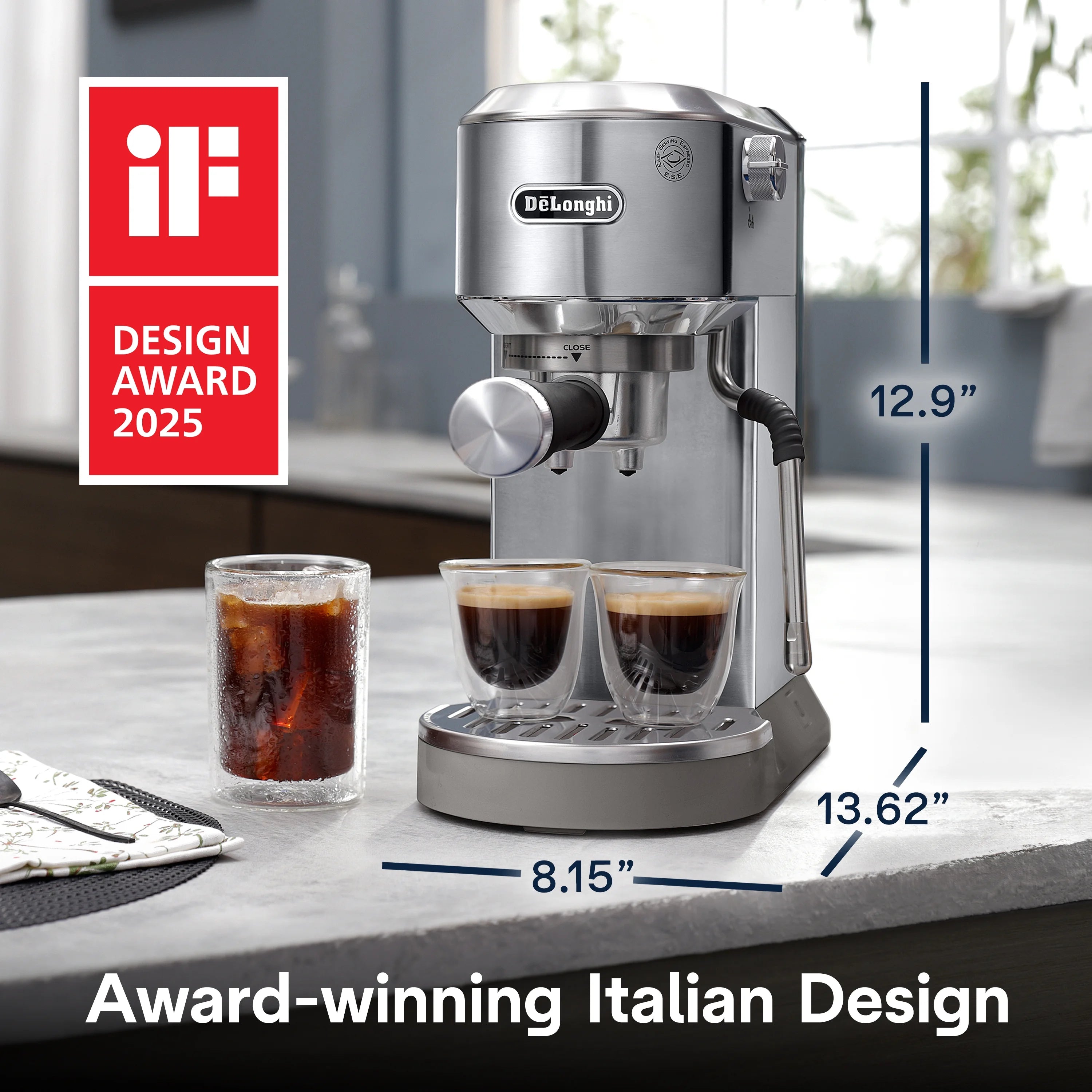 De'Longhi Dedica Duo Espresso Machine, Compact Size with Built in Frother for Latte Art, Brew Espresso, Cold Brew, Lattes & More, Stainless Steel