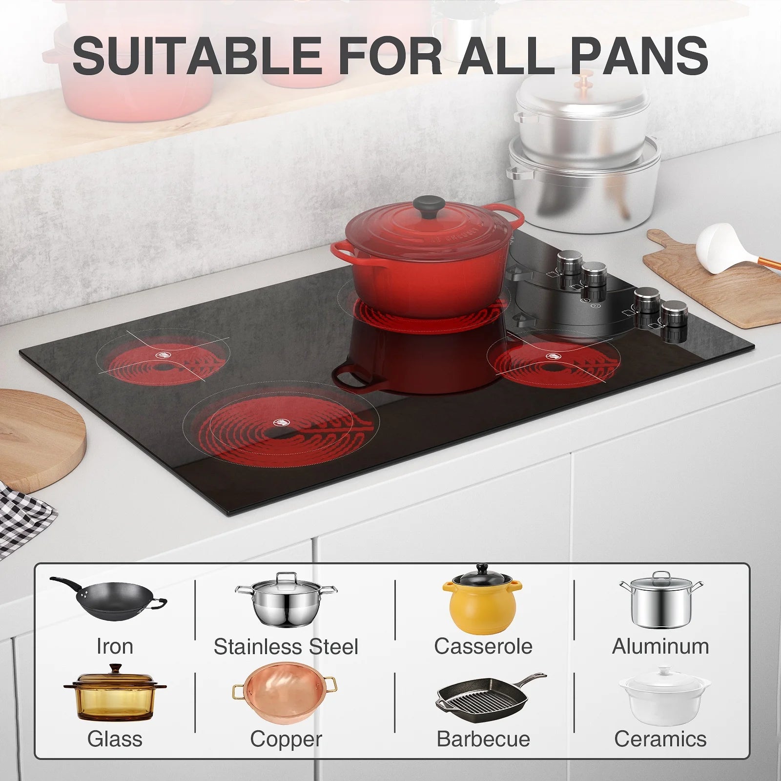 VBGK Induction Cooktop 30 inch 5 Burner Electric Hot Plate for Cooking Electric Induction Cooktop 240v, 99 Minutes Timer and Auto Shutdown Induction Burner,Child Lock