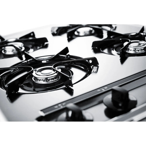 24" wide open burner gas cooktop in brushed chrome with battery start ignition