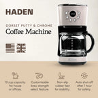 Open Box Haden Coffee Machine 12 Cup Programmable Drip CoffeeMaker Putty/Chrome