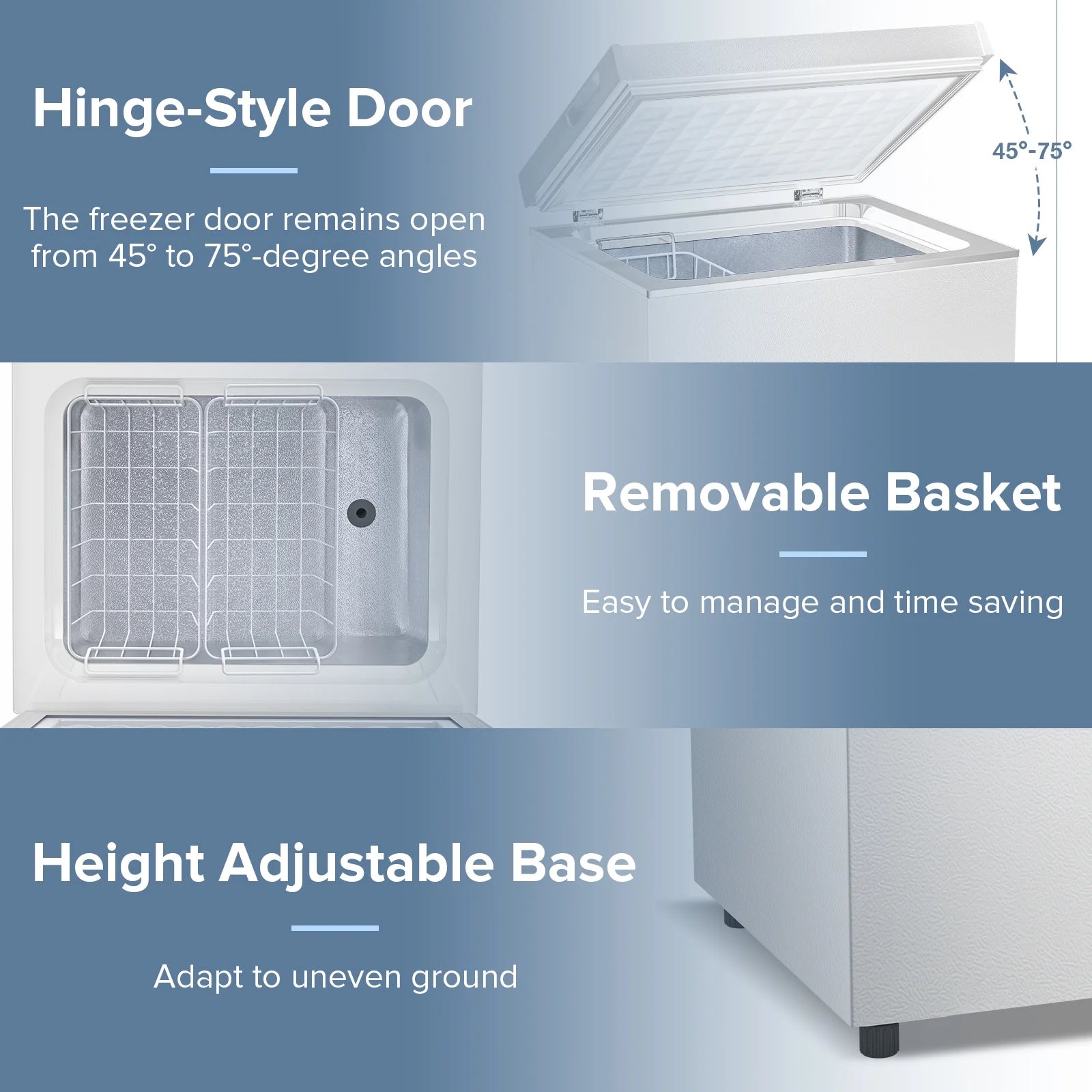 Auseo Mini Freezer Chest 3.5 cu ft,  Black Deep Freezer & Side Handle, Compact Freezer with 7 Gear Adjustable Temperature, Removable Storage Basket*2, Energy Saving