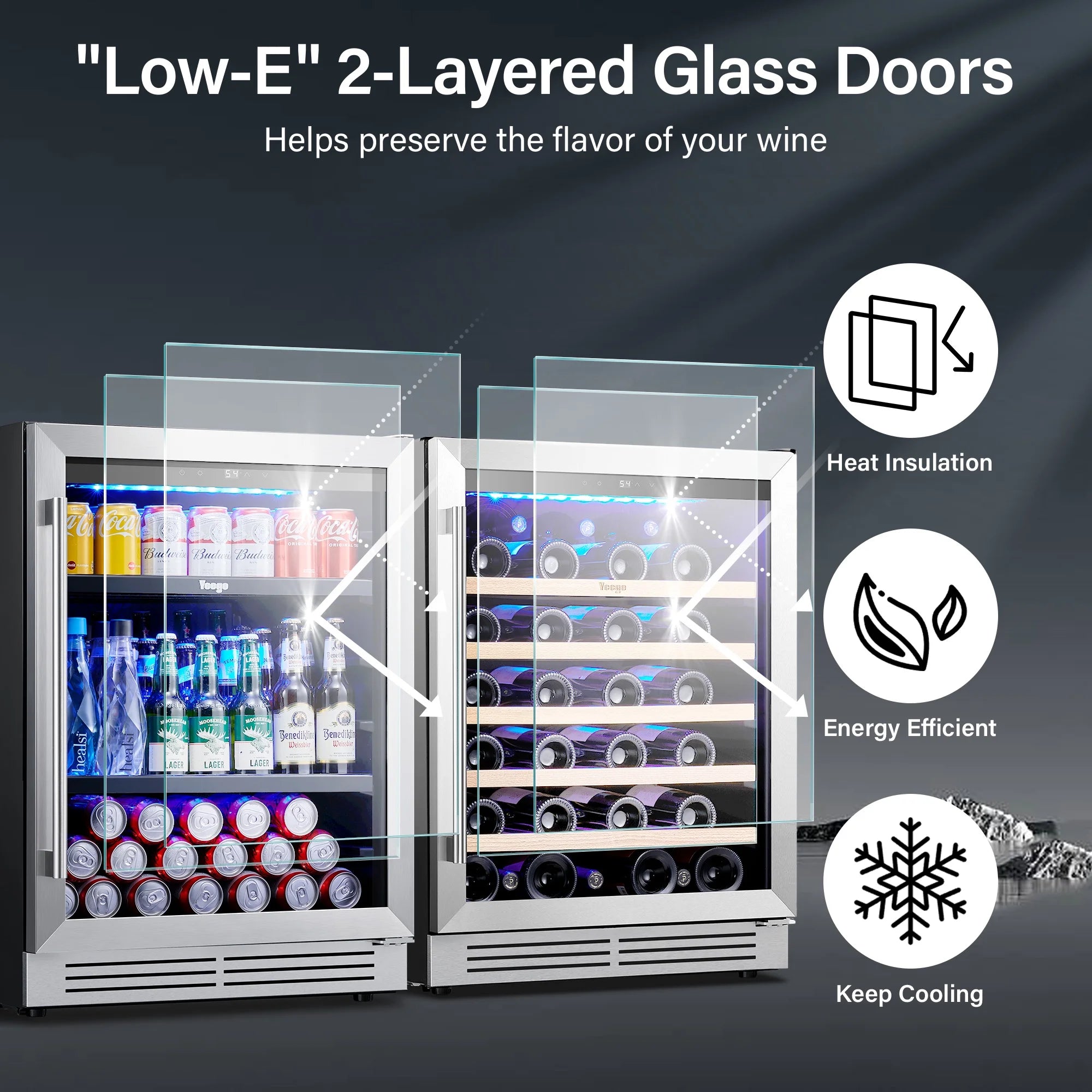 Yeego 30" Wine and Beverage Refrigerator,Two 15" Wine and Beverage Cooler Under Counter or Freestanding, Hold 33 Bottles and 80 Cans(Two Pack)