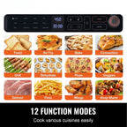 12-In-1 air-fried toaster oven, 25L convection table oven, 1700W stainless steel with pizza pan, rack and gloves, 12-slice and 12-inch pizza capacity