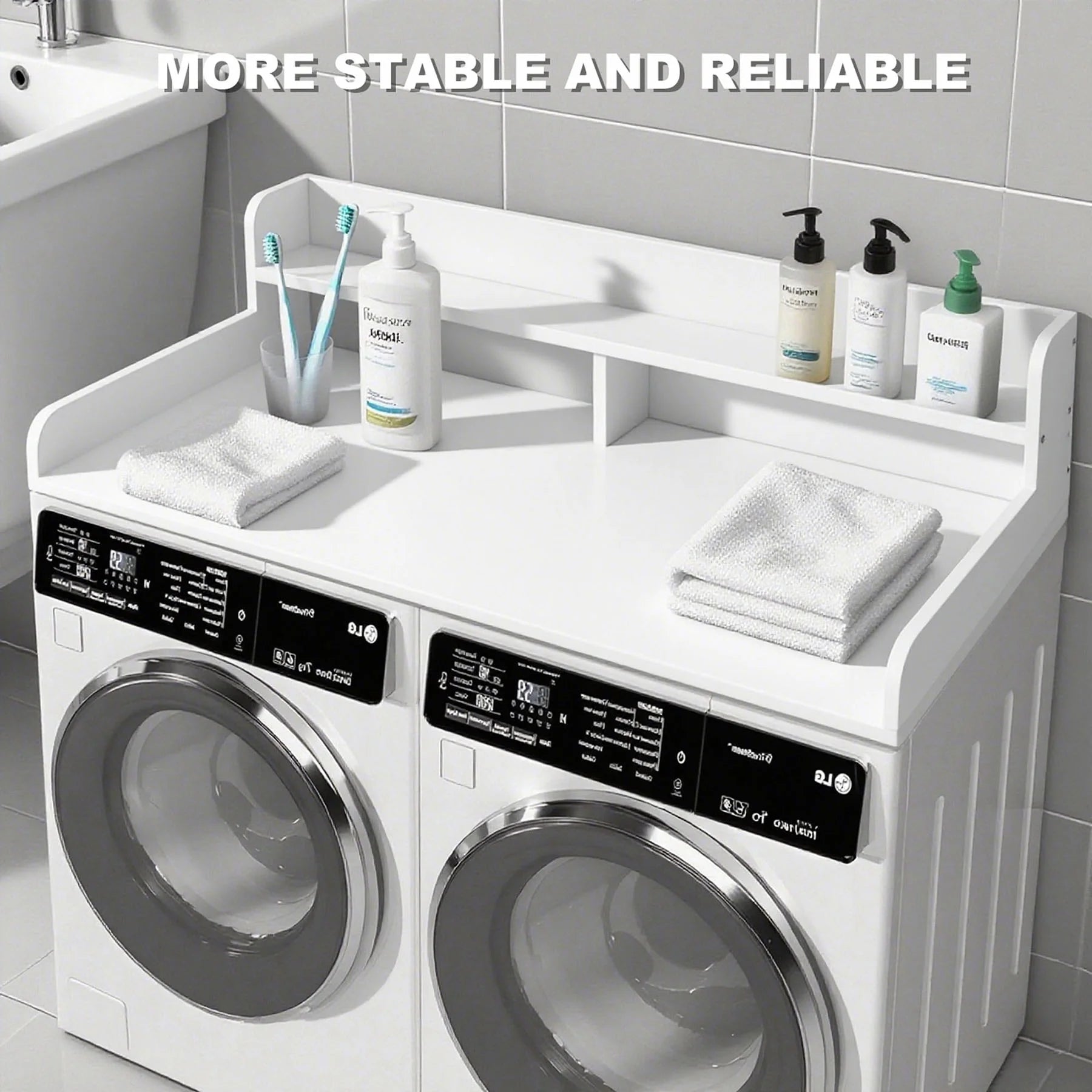 S-HOME Large Space 2-Tier Washer and Dryer Countertop with 2.75 Inch H Guard, 54 Inch W x 27.5 Inch D Topper for Laundry Room