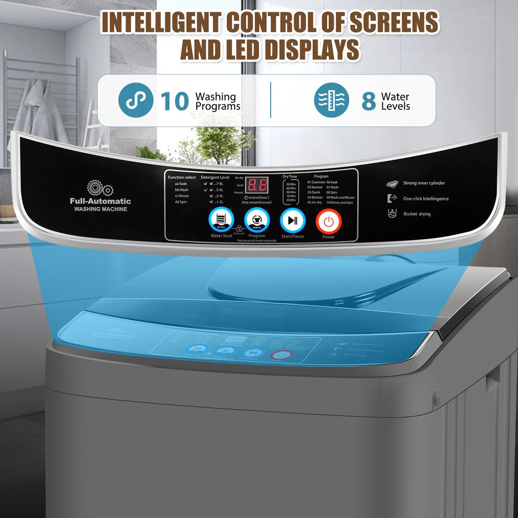 Veeboto Portable Washing Machine, 18.7Lbs Capacity Portable Washer with Drain Pump, 10 Wash Programs/8 Water Levels/LED Display, Full-Automatic Compact Laundry Washer for Apartment, Dorm, Home