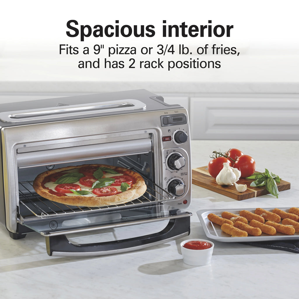 Hamilton Beach 2-in-1 Countertop Toaster Oven & Long Slot 2 Slice Toaster Combo, Stainless Steel