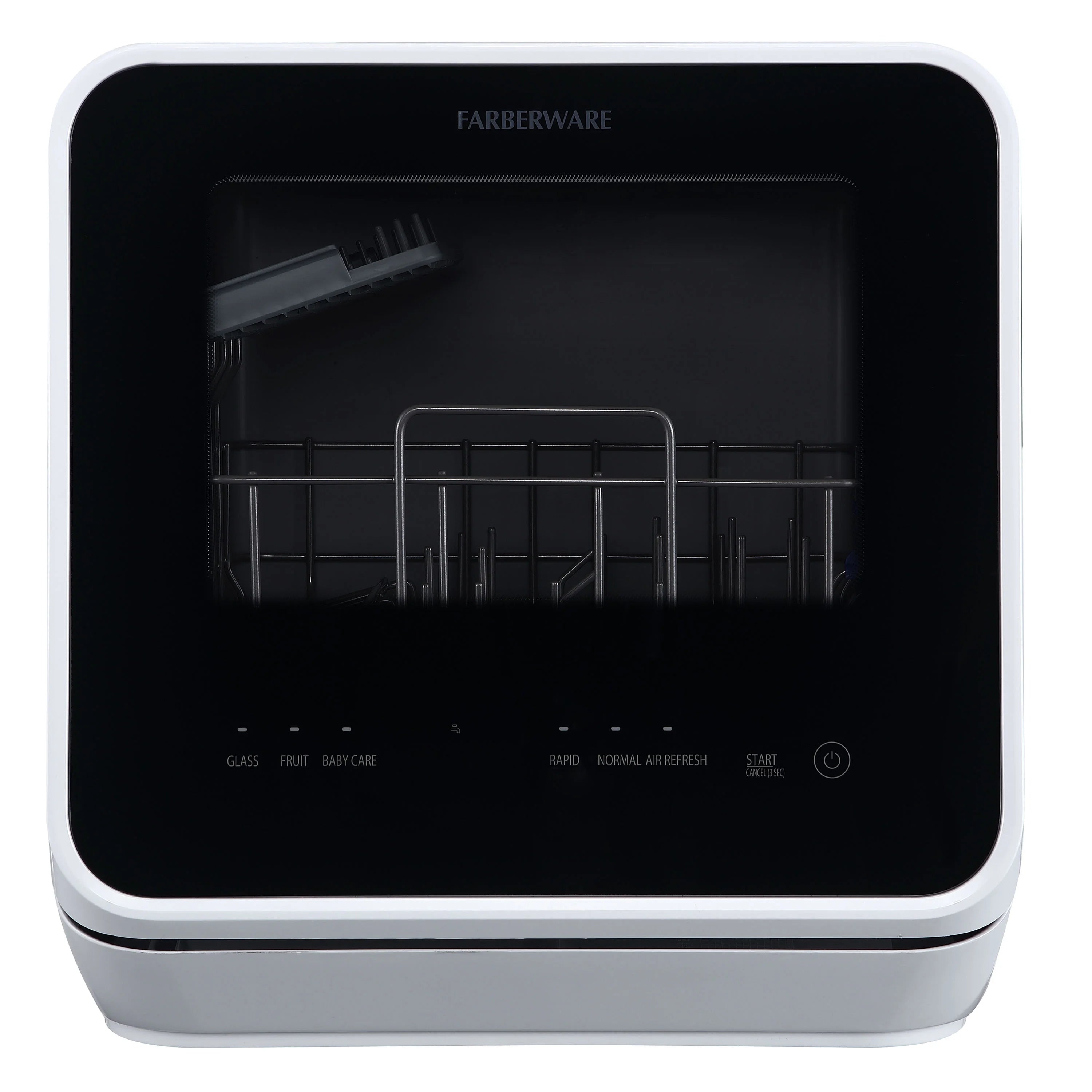 Farberware Portable Dishwasher with Built-In Water Tank with Baby Care and Fruit Wash Settings in White w/ 6-Place Setting Capacity, FDW05ASBWHA